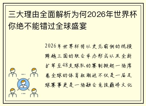 三大理由全面解析为何2026年世界杯你绝不能错过全球盛宴